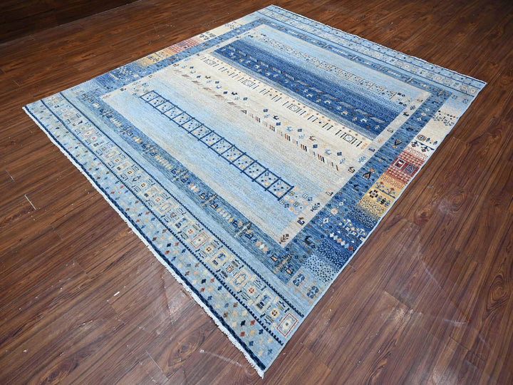 8'3" x 9'6" New Hand Knotted Blue Wool Rectangle Oriental Rug - MOA10288789