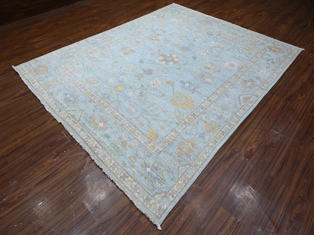 7'10" x 9'9" New Hand Knotted Blue Wool Rectangle Oriental Rug - MOA10288796