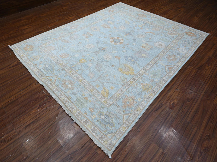 7'10" x 9'9" New Hand Knotted Blue Wool Rectangle Oriental Rug - MOA10288796