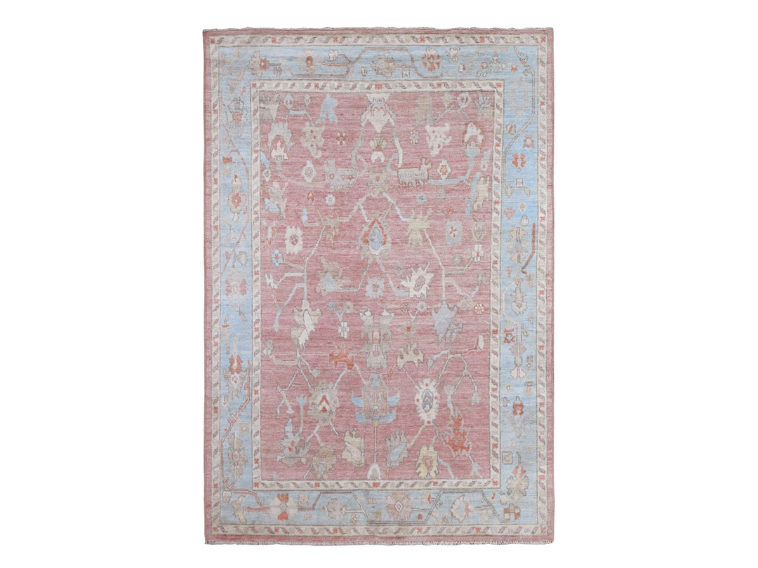 6'0" x 8'10" New Hand Knotted Pink Wool Rectangle Oriental Rug - MOA10288805