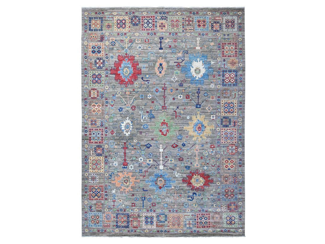 9'11" x 14'0" New Hand Knotted Grey Wool Rectangle Oriental Rug - MOA10288813
