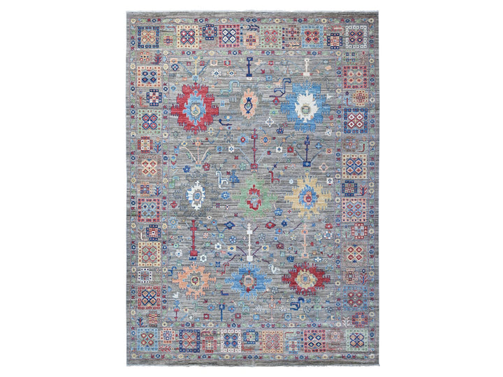 9'11" x 14'0" New Hand Knotted Grey Wool Rectangle Oriental Rug - MOA10288813