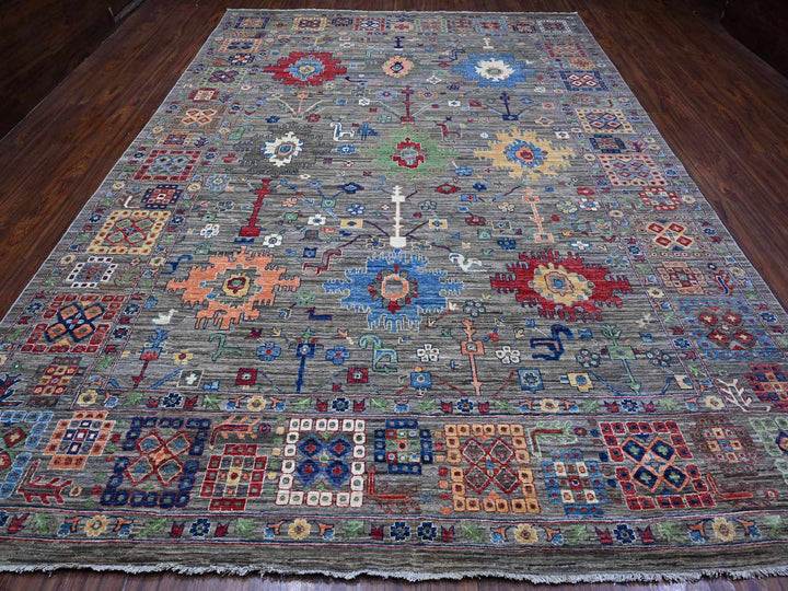 9'11" x 14'0" New Hand Knotted Grey Wool Rectangle Oriental Rug - MOA10288813