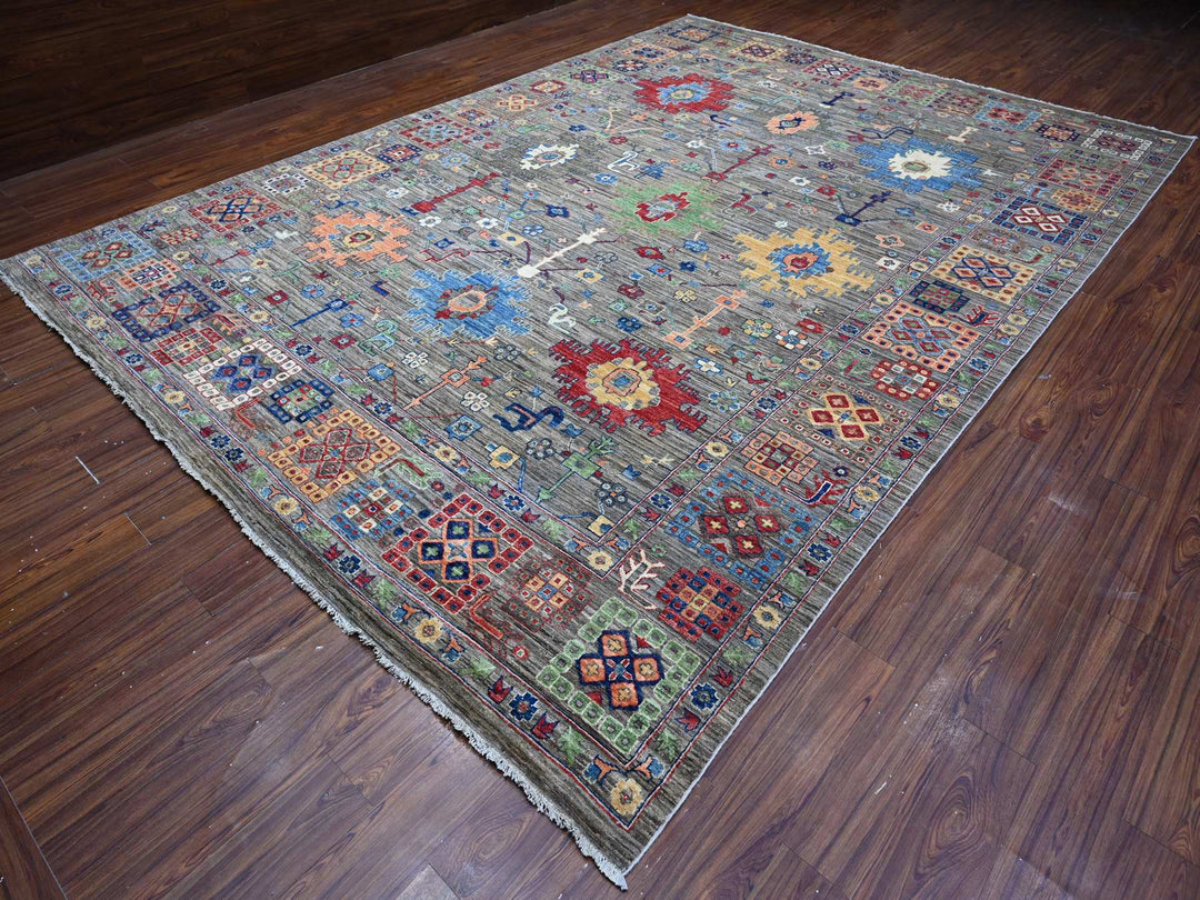 9'11" x 14'0" New Hand Knotted Grey Wool Rectangle Oriental Rug - MOA10288813