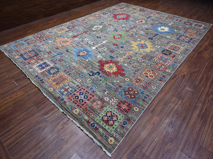 9'11" x 14'0" New Hand Knotted Grey Wool Rectangle Oriental Rug - MOA10288813