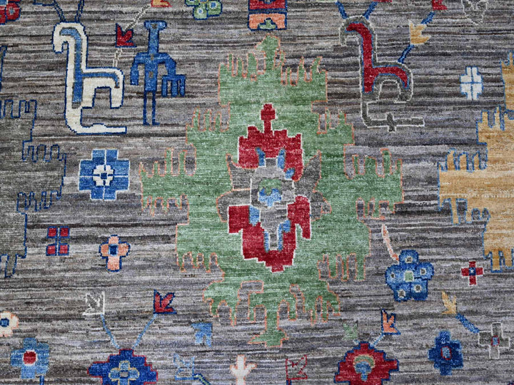 9'11" x 14'0" New Hand Knotted Grey Wool Rectangle Oriental Rug - MOA10288813