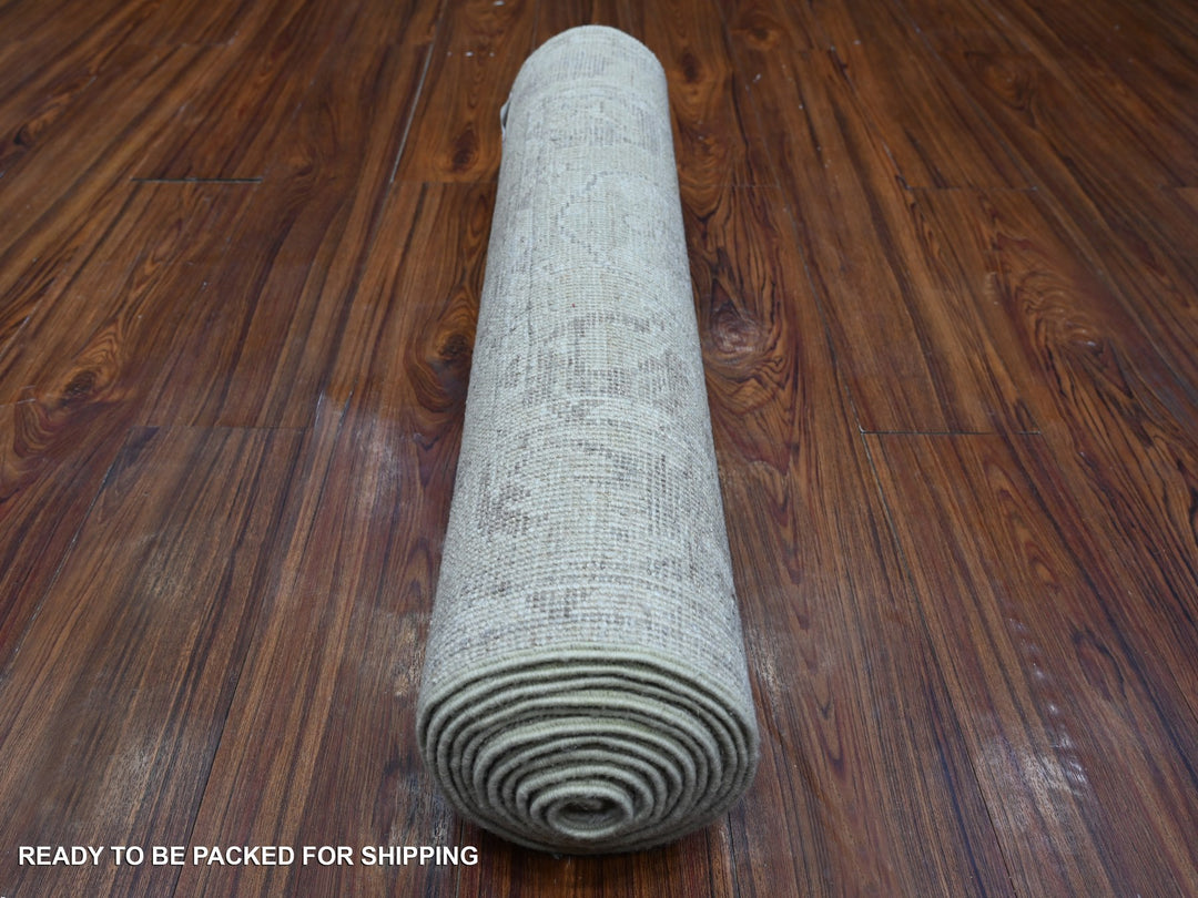 2'9" x 11'9" New Hand Knotted Grey Wool Runner Oriental Rug - MOA10288817