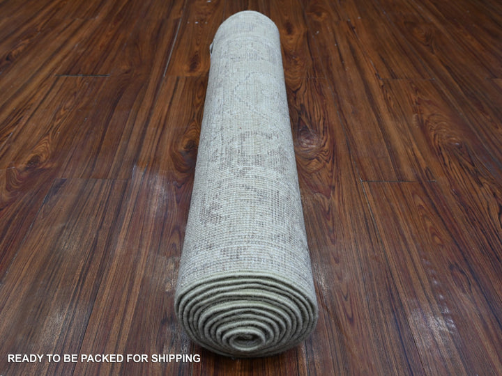 2'9" x 11'9" New Hand Knotted Grey Wool Runner Oriental Rug - MOA10288817