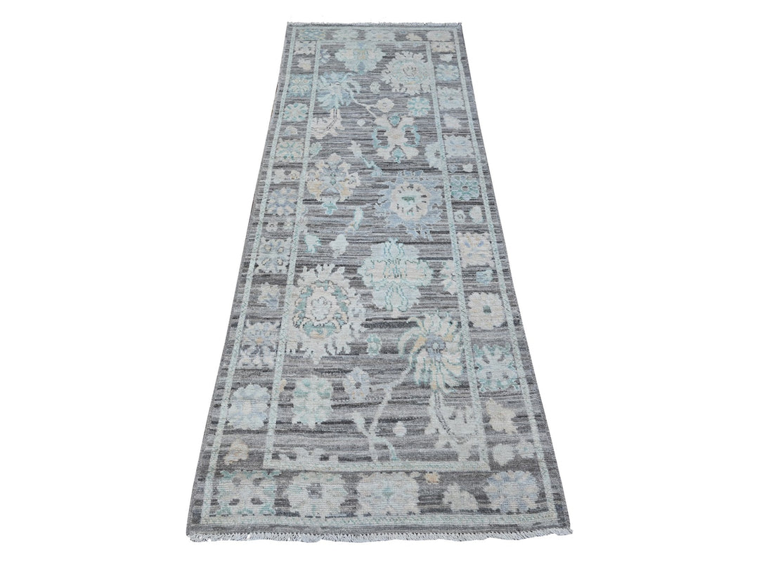 2'9" x 7'11" New Hand Knotted Grey Wool Runner Oriental Rug - MOA10288823