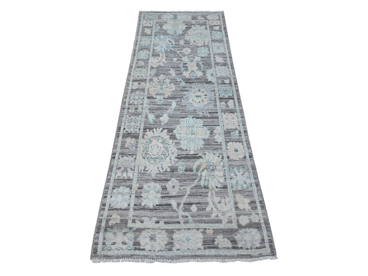 2'9" x 7'11" New Hand Knotted Grey Wool Runner Oriental Rug - MOA10288823