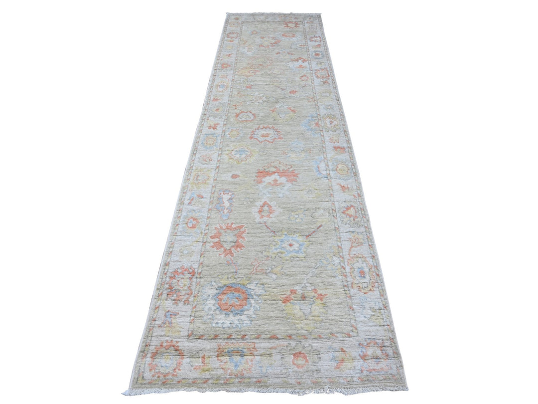 3'1" x 11'8" New Hand Knotted Green Wool Runner Oriental Rug - MOA10288827