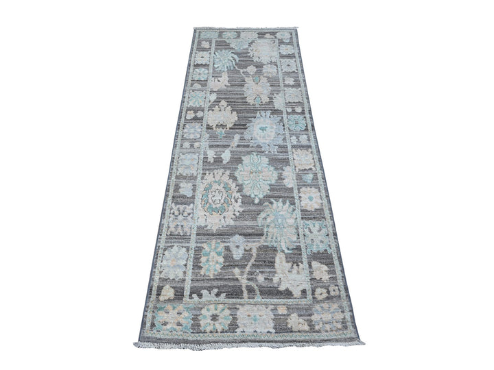 2'8" x 7'9" New Hand Knotted Grey Wool Runner Oriental Rug - MOA10288832