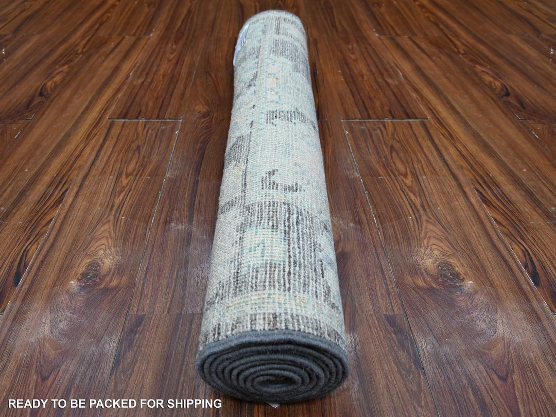2'8" x 7'9" New Hand Knotted Grey Wool Runner Oriental Rug - MOA10288832