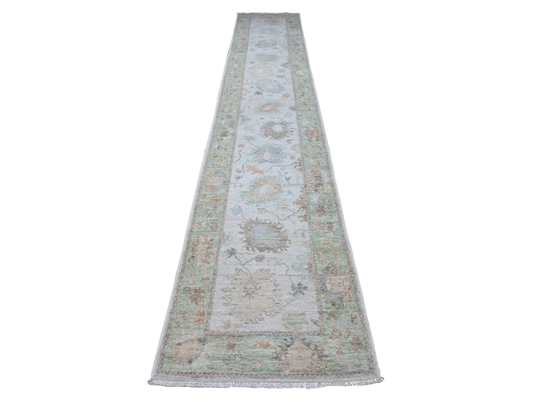 2'8" x 15'4" New Hand Knotted Grey Wool Runner Oriental Rug - MOA10288834