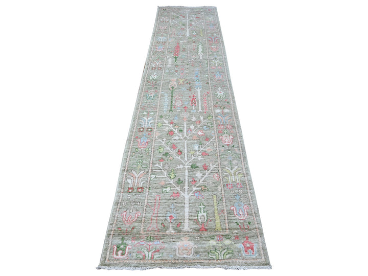 2'9" x 11'10" New Hand Knotted Green Wool Runner Oriental Rug - MOA10288835