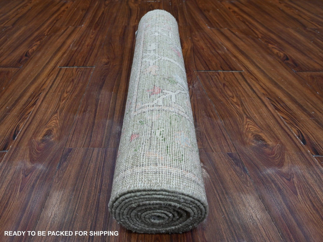 2'9" x 11'10" New Hand Knotted Green Wool Runner Oriental Rug - MOA10288835