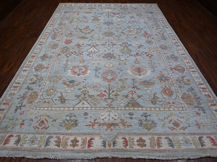 8'10" x 11'11" New Hand Knotted Blue Wool Rectangle Oriental Rug - MOA10288837