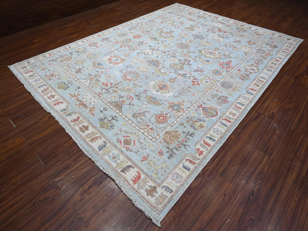 8'10" x 11'11" New Hand Knotted Blue Wool Rectangle Oriental Rug - MOA10288837