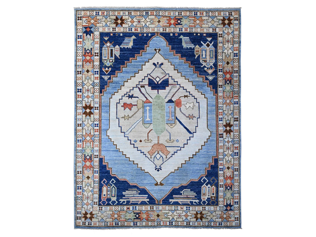 9'1" x 11'4" New Hand Knotted Blue Wool Rectangle Oriental Rug - MOA10288841