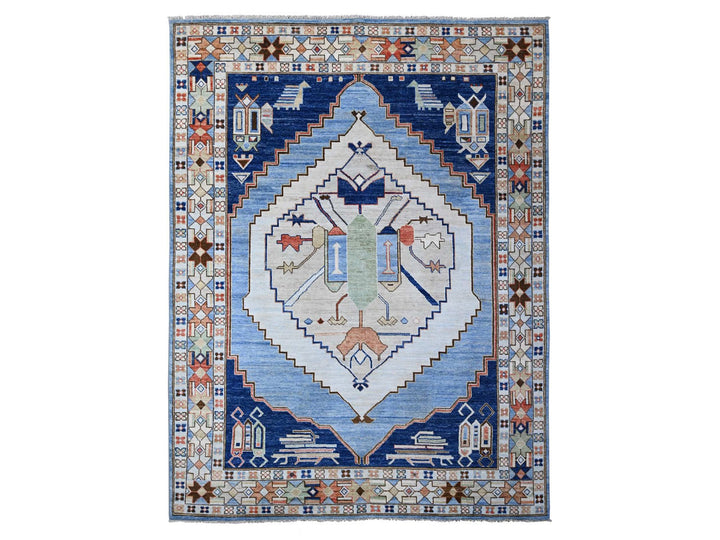 9'1" x 11'4" New Hand Knotted Blue Wool Rectangle Oriental Rug - MOA10288841