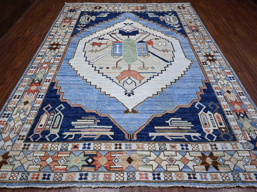 9'1" x 11'4" New Hand Knotted Blue Wool Rectangle Oriental Rug - MOA10288841