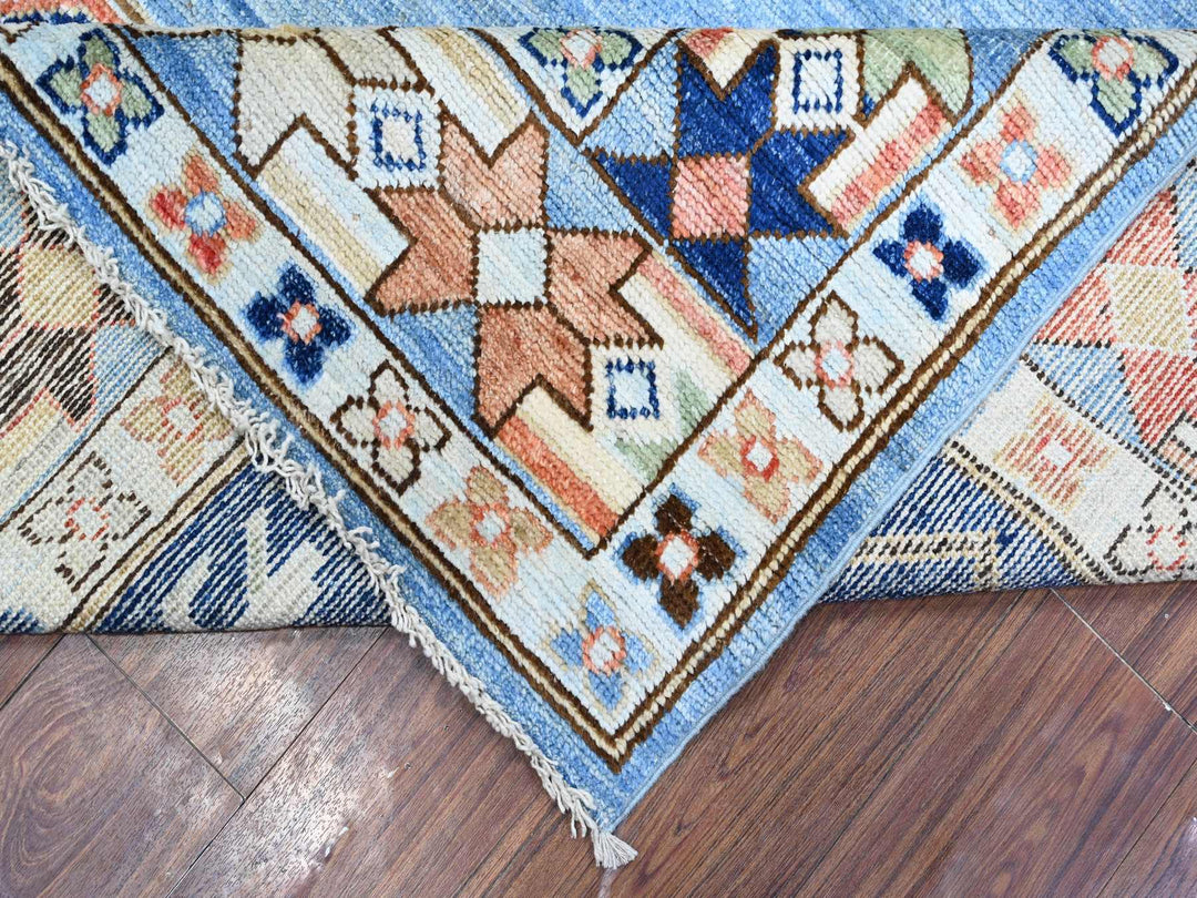 9'1" x 11'4" New Hand Knotted Blue Wool Rectangle Oriental Rug - MOA10288841