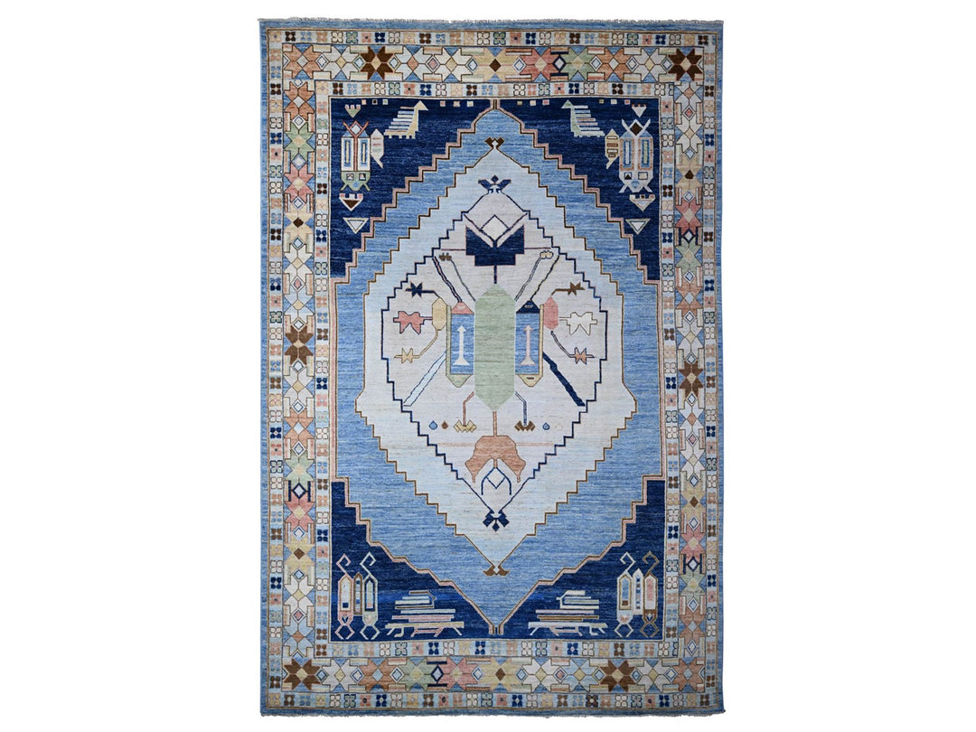 9'5" x 14'7" New Hand Knotted Blue Wool Rectangle Oriental Rug - MOA10288843