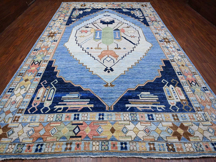 9'5" x 14'7" New Hand Knotted Blue Wool Rectangle Oriental Rug - MOA10288843