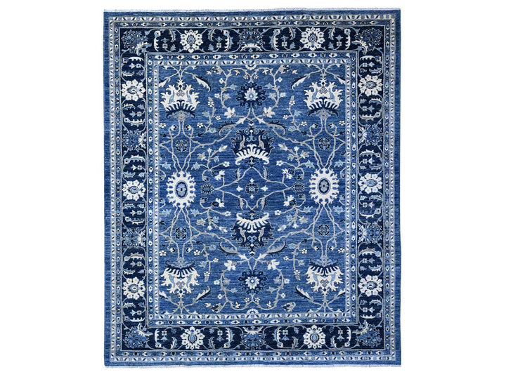 8'1" x 9'8" New Hand Knotted Blue Wool Rectangle Oriental Rug - MOA10288846