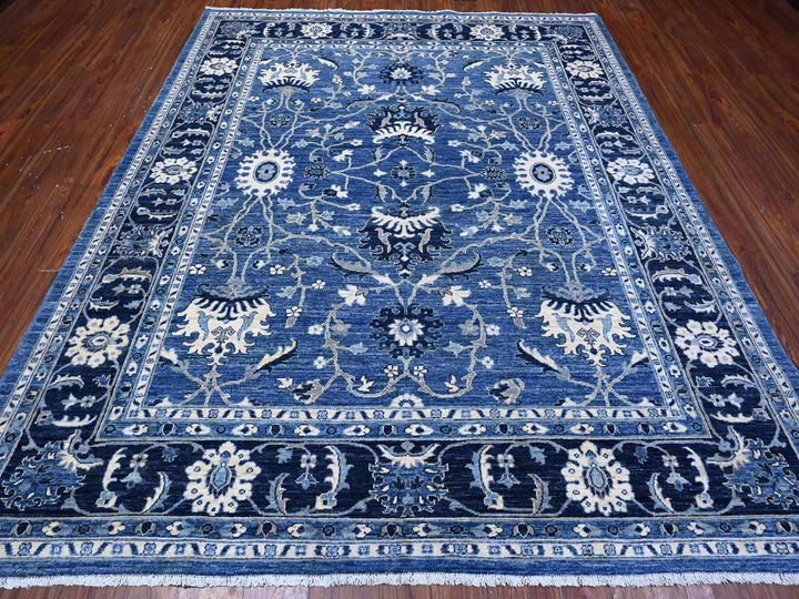 8'1" x 9'8" New Hand Knotted Blue Wool Rectangle Oriental Rug - MOA10288846