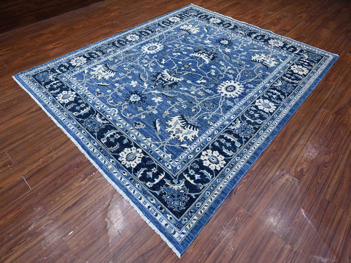 8'1" x 9'8" New Hand Knotted Blue Wool Rectangle Oriental Rug - MOA10288846