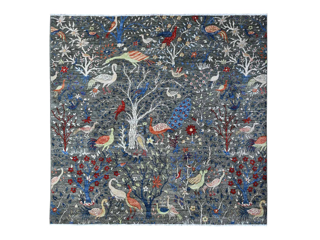 7'9" x 8'0" New Hand Knotted Grey Wool Square Oriental Rug - MOA10288867