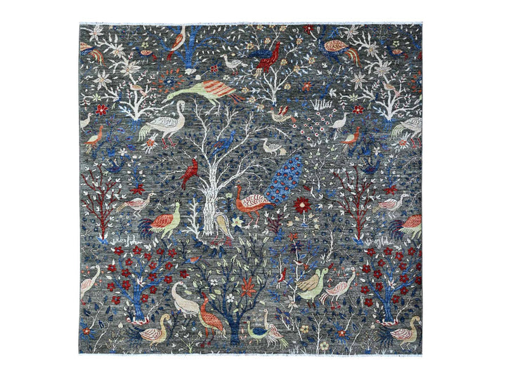 7'9" x 8'0" New Hand Knotted Grey Wool Square Oriental Rug - MOA10288867