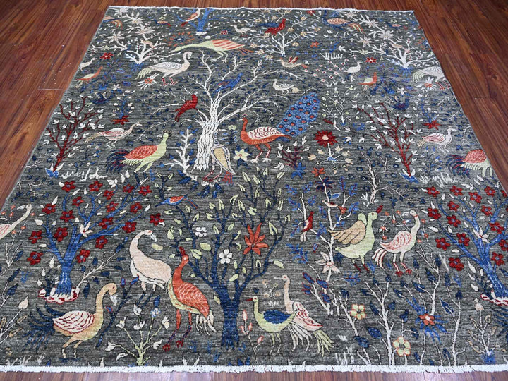 7'9" x 8'0" New Hand Knotted Grey Wool Square Oriental Rug - MOA10288867