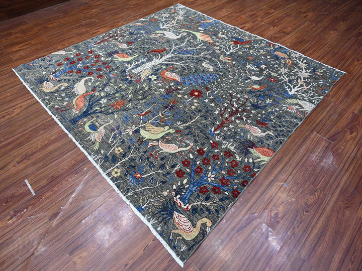 7'9" x 8'0" New Hand Knotted Grey Wool Square Oriental Rug - MOA10288867