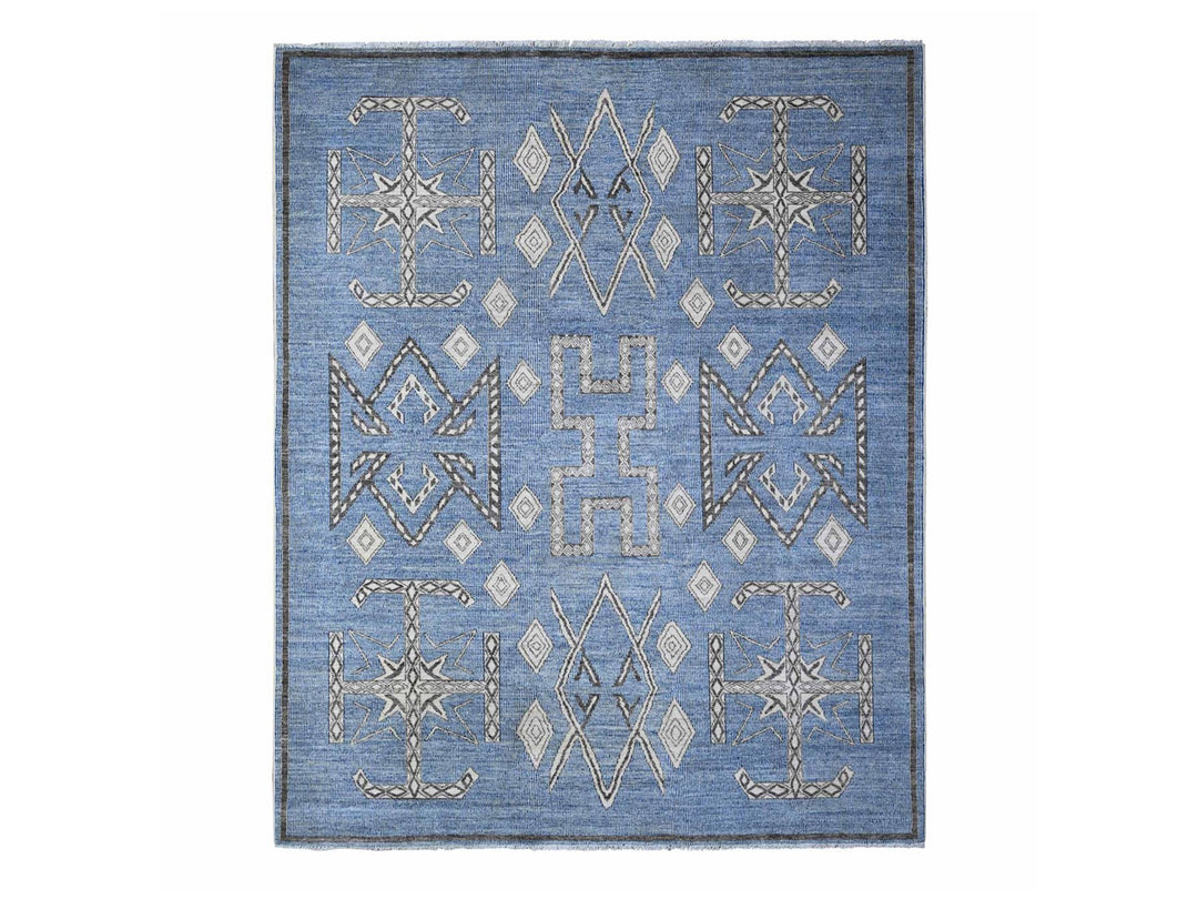 8'0" x 9'8" New Hand Knotted Blue Wool Rectangle Oriental Rug - MOA10288871