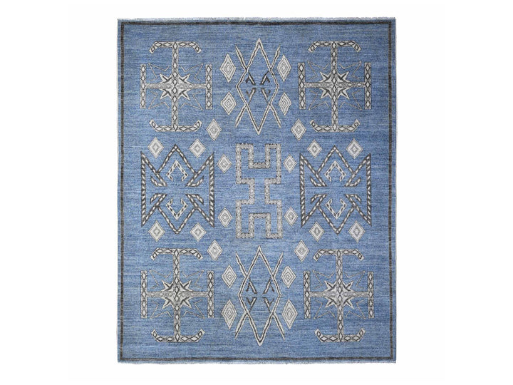 8'0" x 9'8" New Hand Knotted Blue Wool Rectangle Oriental Rug - MOA10288871