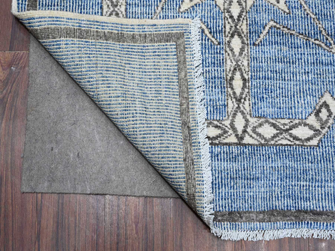 8'0" x 9'8" New Hand Knotted Blue Wool Rectangle Oriental Rug - MOA10288871
