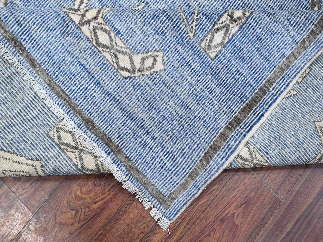 8'0" x 9'8" New Hand Knotted Blue Wool Rectangle Oriental Rug - MOA10288871