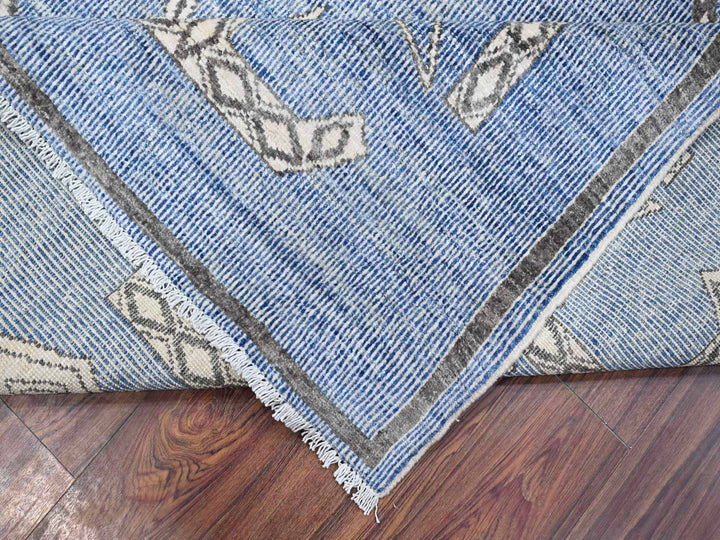 8'0" x 9'8" New Hand Knotted Blue Wool Rectangle Oriental Rug - MOA10288871