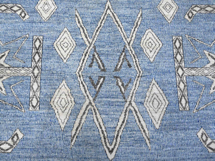 8'0" x 9'8" New Hand Knotted Blue Wool Rectangle Oriental Rug - MOA10288871
