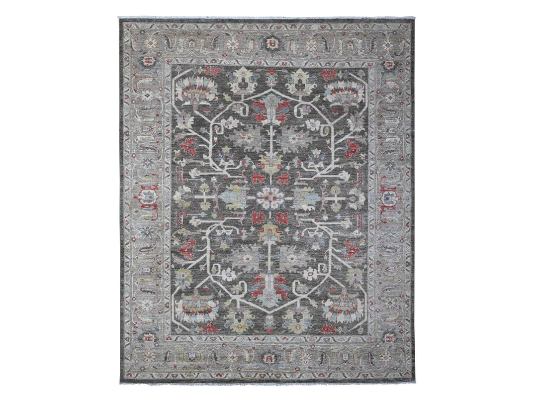 7'11" x 9'7" New Hand Knotted Black Wool Rectangle Oriental Rug - MOA10288873
