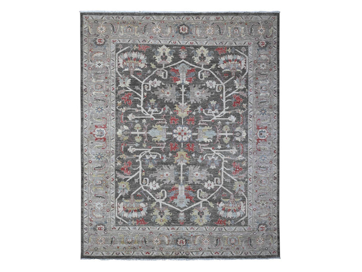 7'11" x 9'7" New Hand Knotted Black Wool Rectangle Oriental Rug - MOA10288873