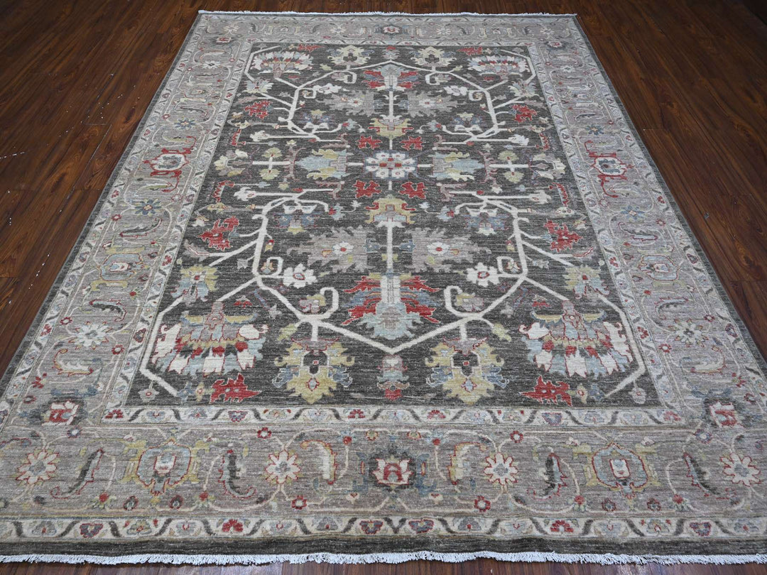 7'11" x 9'7" New Hand Knotted Black Wool Rectangle Oriental Rug - MOA10288873