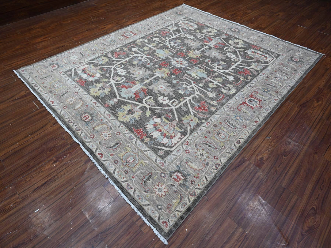7'11" x 9'7" New Hand Knotted Black Wool Rectangle Oriental Rug - MOA10288873