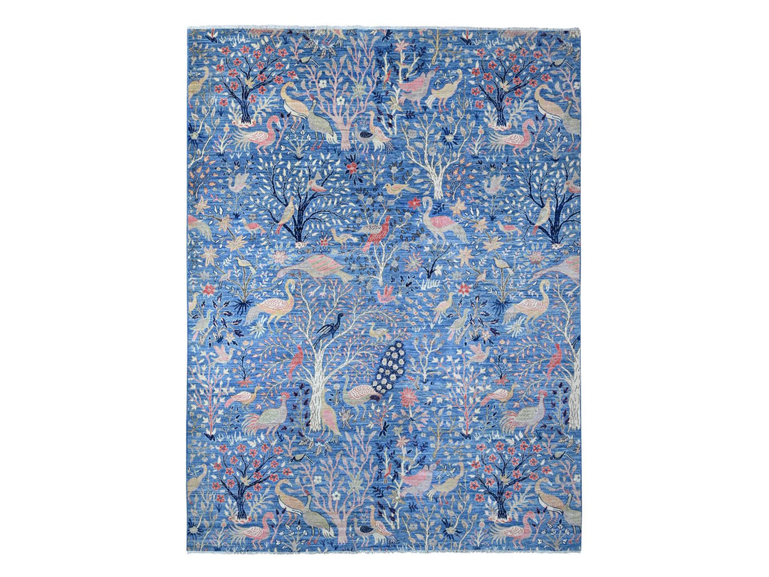 9'0" x 11'10" New Hand Knotted Blue Wool Rectangle Oriental Rug - MOA10288878