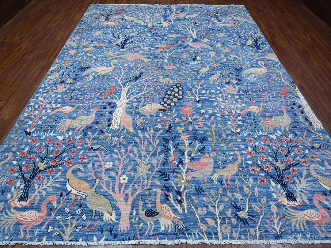 9'0" x 11'10" New Hand Knotted Blue Wool Rectangle Oriental Rug - MOA10288878