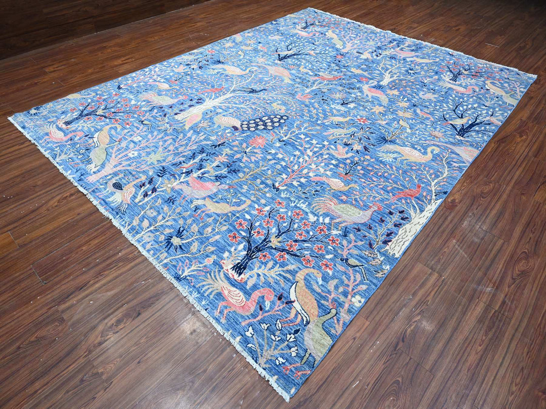 9'0" x 11'10" New Hand Knotted Blue Wool Rectangle Oriental Rug - MOA10288878