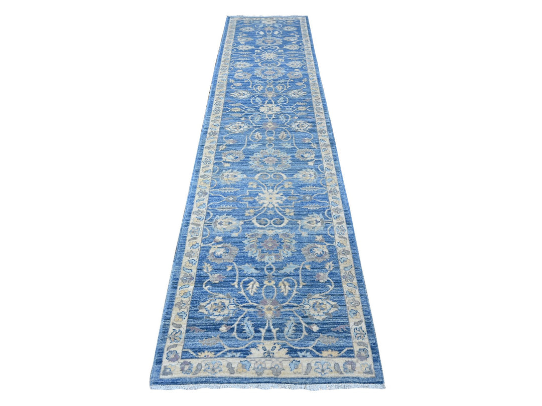 2'7" x 11'8" New Hand Knotted Blue Wool Runner Oriental Rug - MOA10288884