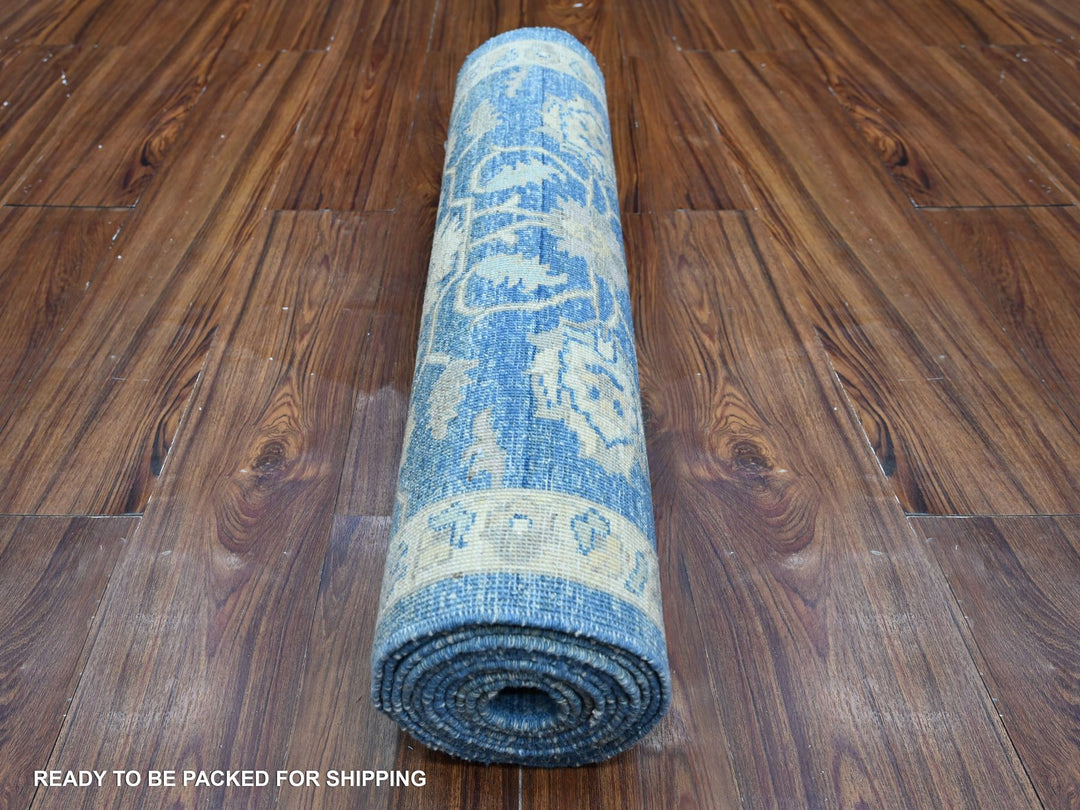 2'7" x 11'8" New Hand Knotted Blue Wool Runner Oriental Rug - MOA10288884
